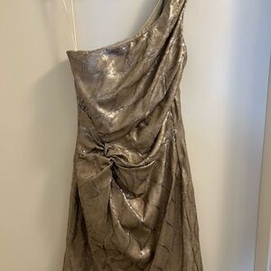 Wish Gold Asymmetrical Ruched Cocktail Dress